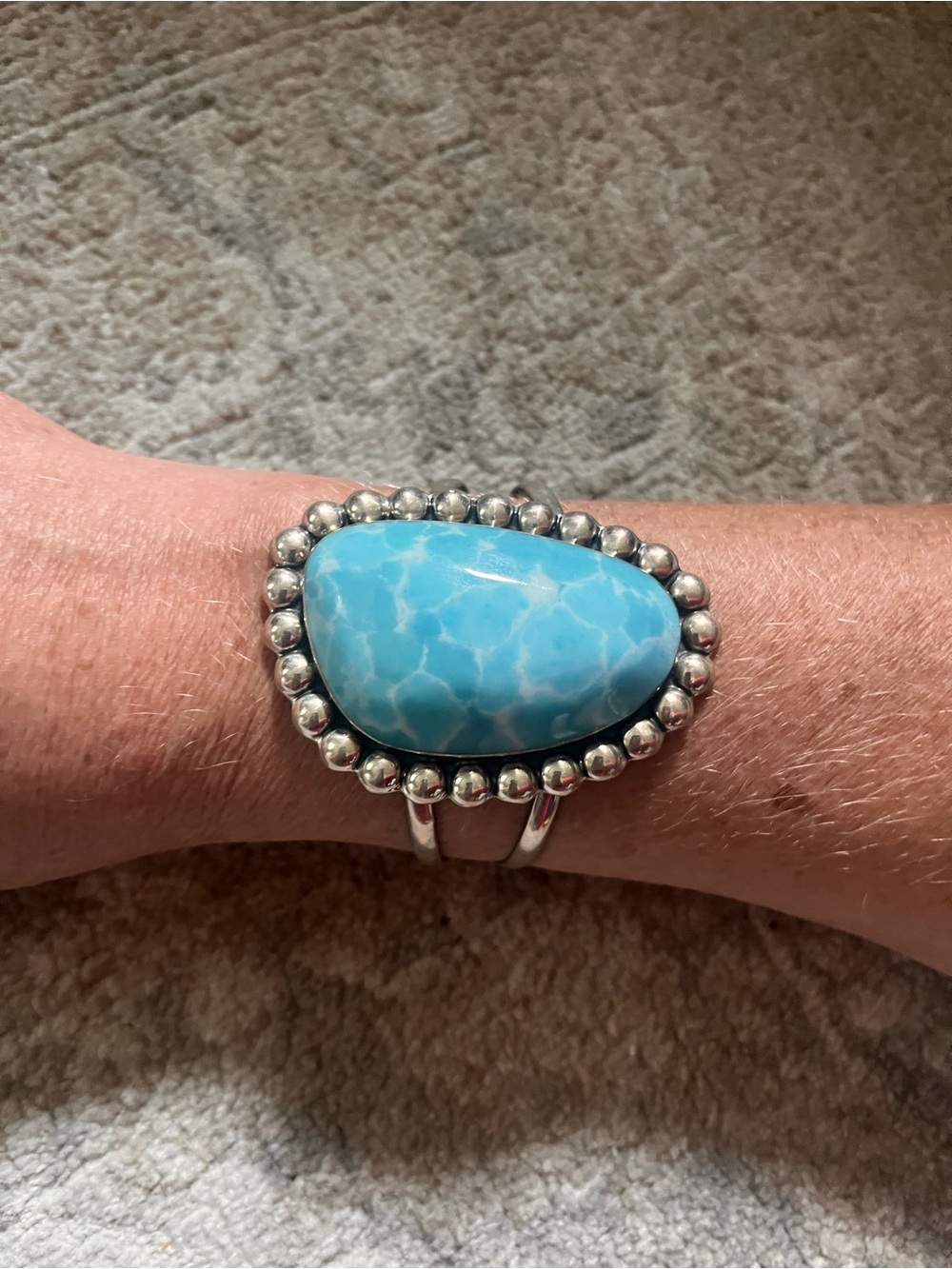 Signed Esperanza Mexico Sterling Silver & Larimar Cuff Bracelet